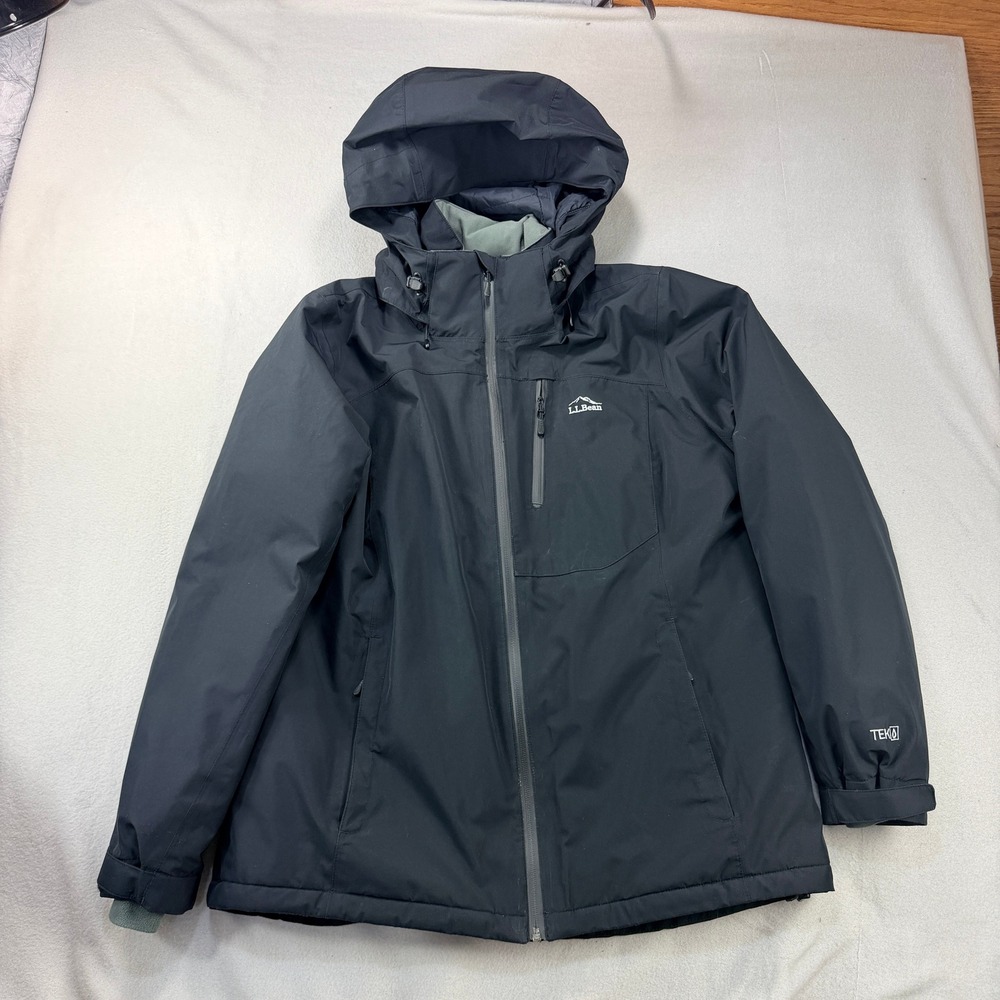 LL Bean Womens Black TEK2.5 Thermore Insulated Hooded Jacket Large 500360
